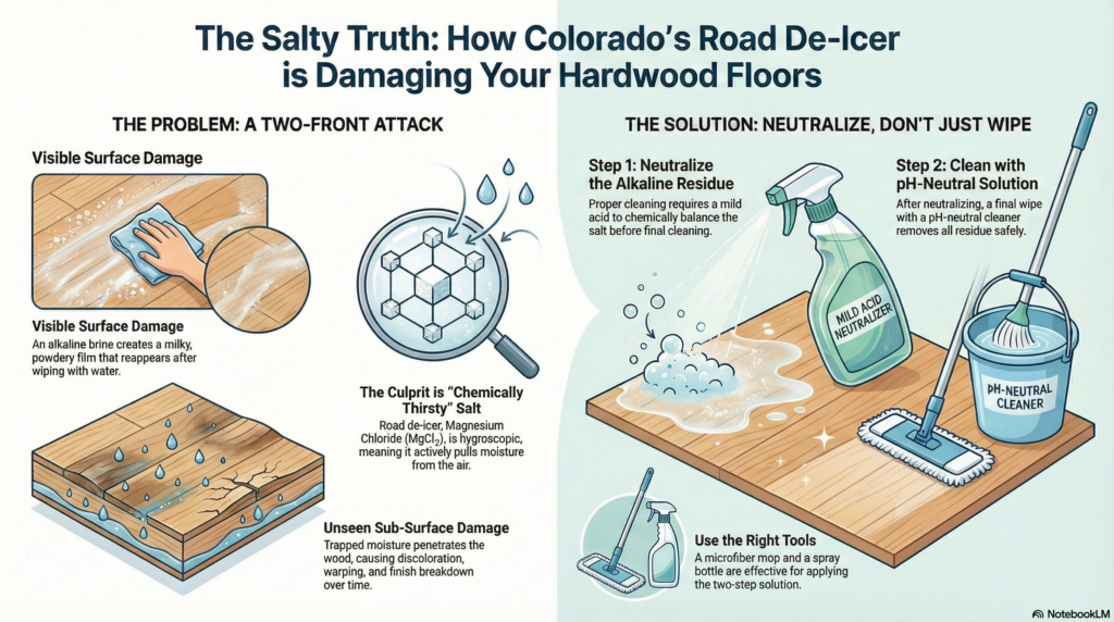 Why Colorado road salt is destroying your Lafayette hardwood floors and the scientific way to clean it 2 Salty Truth how Colorados Road De Icer is Damaging Your Floors