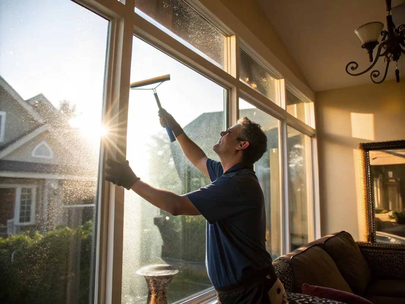 A high-angle, close-up shot of a microfiber cloth wiping down a window sill, visibly collecting a layer of fine, light-colored dust, illustrating the common dust accumulation problem in Arvada homes.