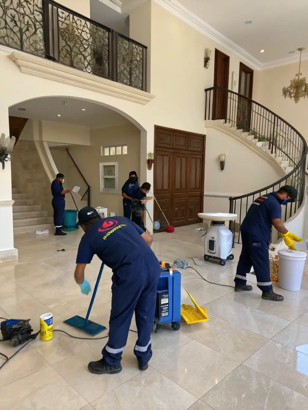 A photo of a team of cleaning professionals in Longmont, smiling and ready to provide top-notch service, emphasizing their professionalism and dedication.