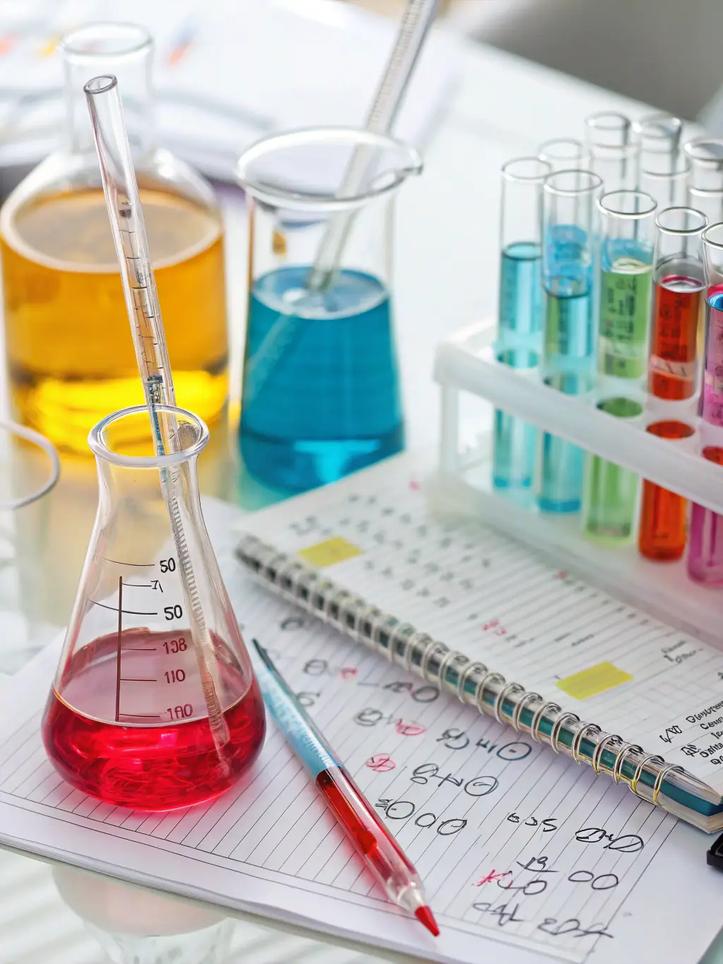 A close-up shot of a cleaning solution being freshly mixed in a lab setting, emphasizing the 'fresh chemistry' aspect. The background is blurred to focus on the mixing process.