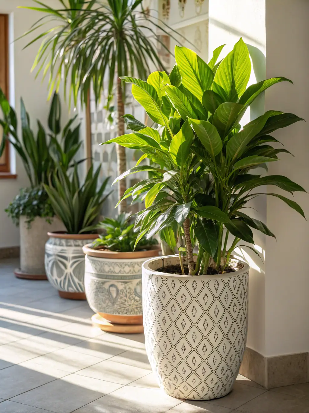 A vibrant image of healthy, thriving indoor plants in a clean and well-maintained living room, showcasing the positive impact of a clean environment on overall well-being.