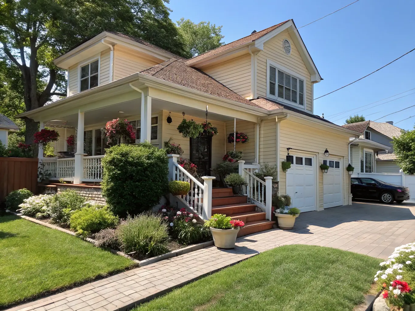 A wide shot of a home's exterior in Arvada, Colorado, with the Front Range mountains visible in the background, emphasizing the location and environmental context.