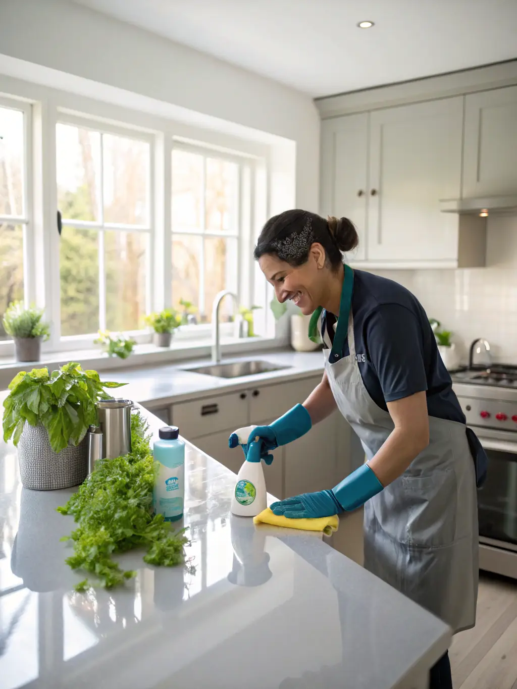 A picture of a cleaning checklist being followed by a professional cleaner in a modern home, highlighting the structured approach to maintaining cleaning quality.