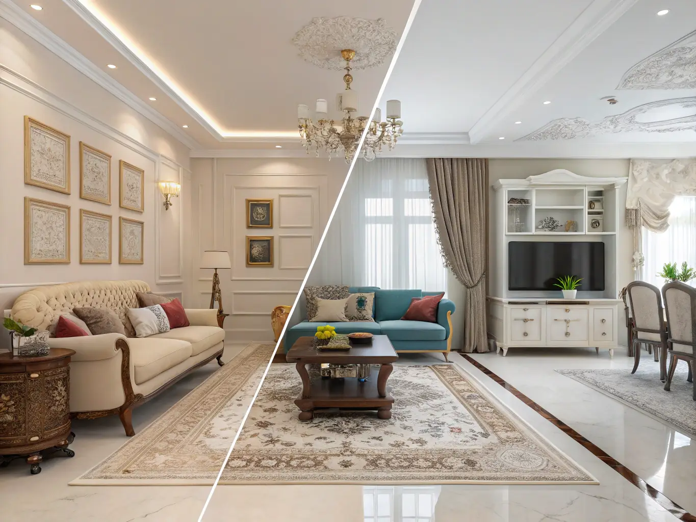 An image showing a before-and-after comparison of a Denver rental property, with the 'before' side showing signs of wear and tear and the 'after' side showcasing a spotless, professionally cleaned space.