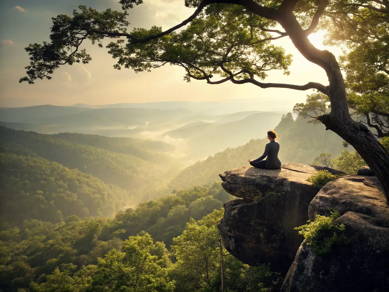 A serene image of a person relaxing in a hammock with a mountain view in the background, representing the stress-free vacation experience enabled by Bellas Mountain Vacation Cleaning's concierge services.