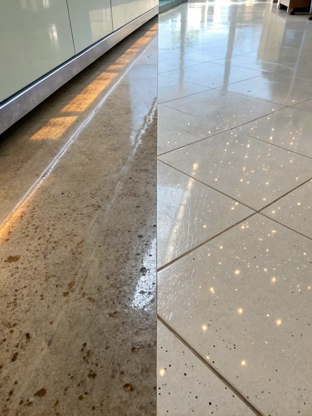 A before-and-after photo demonstrating a deep cleaning service, showing a significant improvement in cleanliness and hygiene in a bathroom.