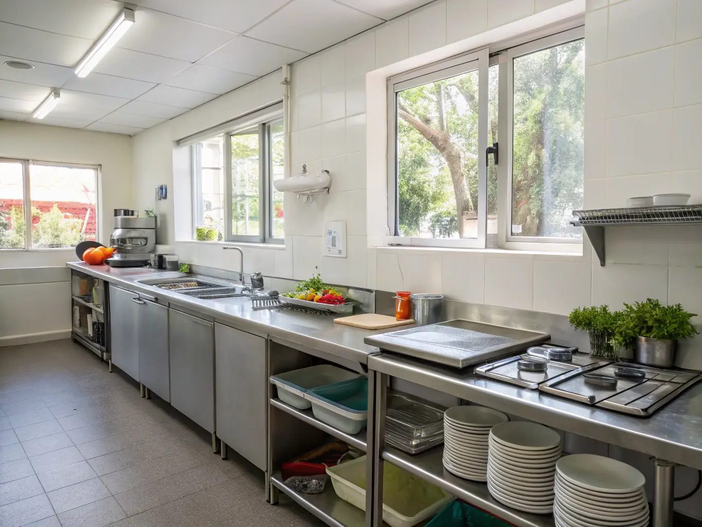 A bright, modern kitchen in a Longmont new-build home, sparkling clean with sunlight streaming through large windows, highlighting spotless countertops and appliances, conveying a sense of freshness and readiness for new residents.